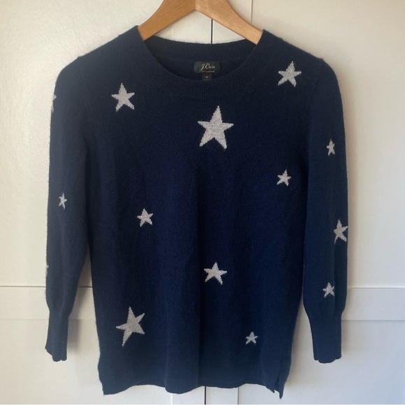 J Crew Everyday Cashmere Crewneck Sweater with Intarsia-Knit Stars - Picture 4 of 14